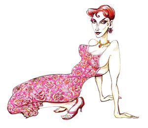 Model in a pink floral dress